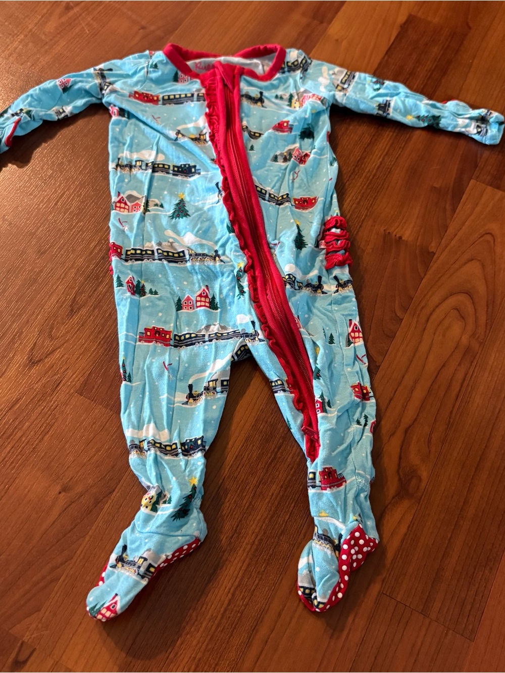 Ruffle Butts Polar Express Zip Bamboo Christmas Sleeper 0-3 months